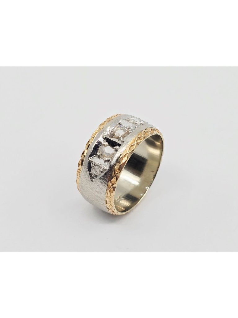 Vintage 14k Two Tone Multi Color Gold Raw Diamond Wide Band Ring  Size 875